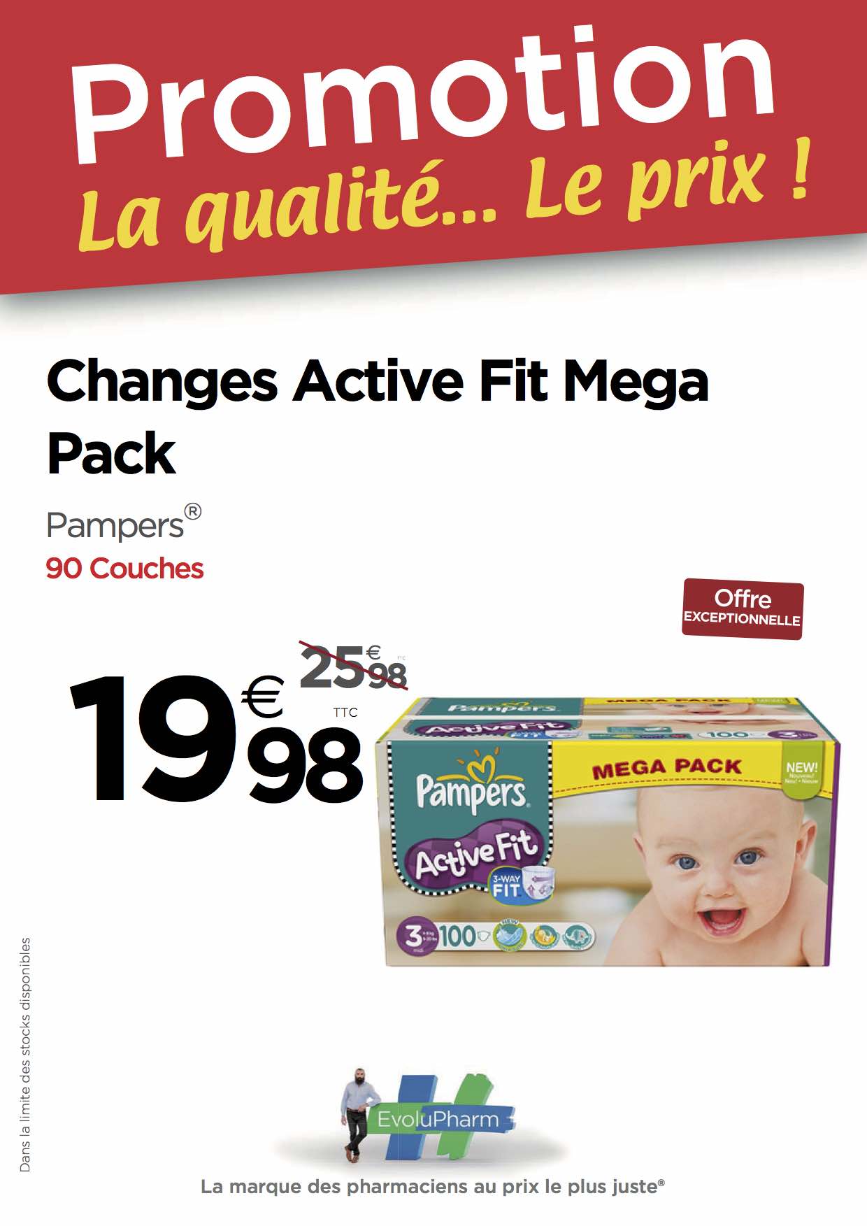 couche taille 3 4 pampres moins chere pas chere super promo couche active fit bebe mega pack Pac ultra Pac pack oise compiegne pharmacie parapharmacie monoprix lafayette gengembre france